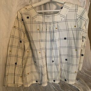 Madewell White star print blouse with smocked back and button up front size Sm